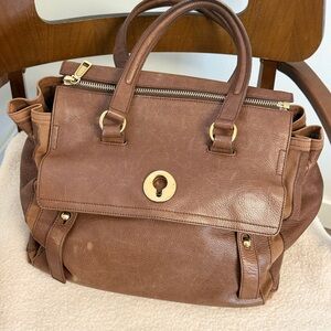 2011 Yves Saint Laurent Muse Two Brown Leather Bag w/ Canvas